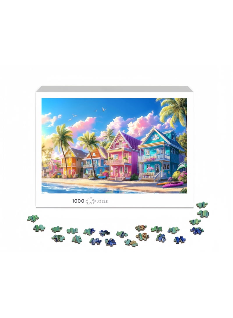 Colorful House Puzzle - 1000-piece oil painting style puzzle, suitable for adults, children, and the elderly, perfect birthday gift and home decoration! - Image 2