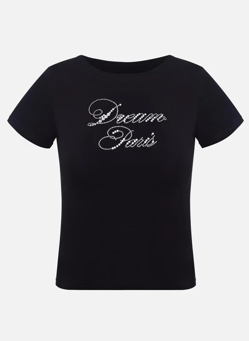 Lichi Fitted T-shirt with rhinestone lettering