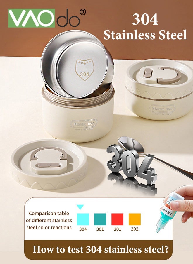 فاو دو 3 قطع صندوق بينتو معزول مع حقيبة، حاوية غداء محمولة من الفولاذ المقاوم للصدأ 304، صندوق غداء آمن للاستخدام في الميكروويف 400 مللي + 600 مللي - Image 3