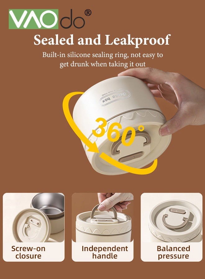 فاو دو 3 قطع صندوق بينتو معزول مع حقيبة، حاوية غداء محمولة من الفولاذ المقاوم للصدأ 304، صندوق غداء آمن للاستخدام في الميكروويف 400 مللي + 600 مللي - Image 4