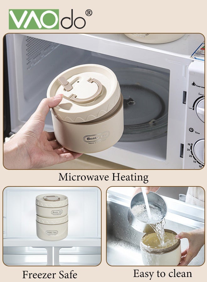 فاو دو 3 قطع صندوق بينتو معزول مع حقيبة، حاوية غداء محمولة من الفولاذ المقاوم للصدأ 304، صندوق غداء آمن للاستخدام في الميكروويف 400 مللي + 600 مللي - Image 5