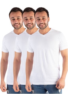 3 Pieces Jet Men Undershirt V Neck and Half Sleeve - White