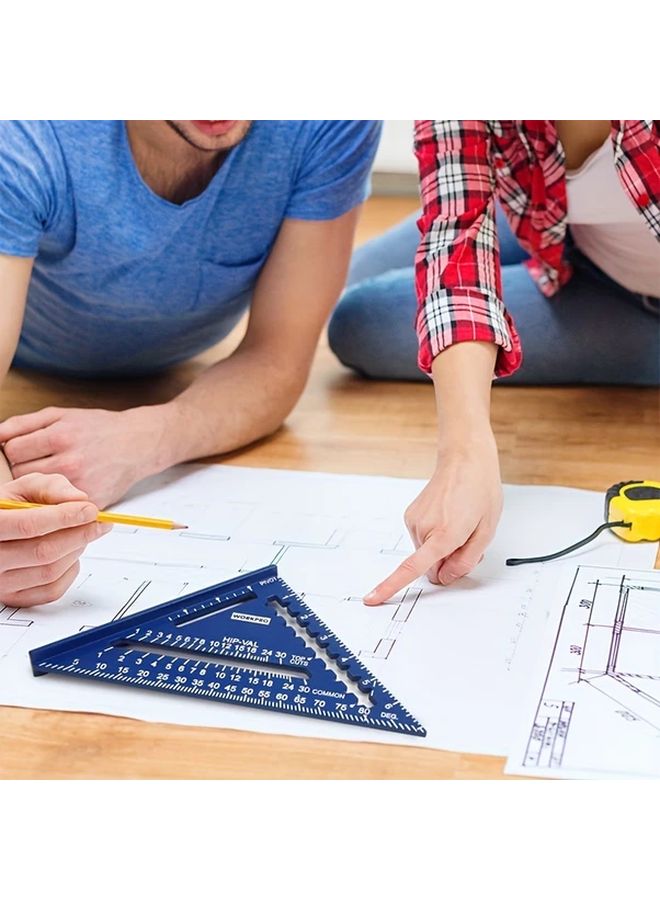 مسطرة زرقاء 12 بوصة ألومنيوم لأعمال النجارة مسطرة مزدوجة الطول منقلة زاوية مربع سرعة - Image 5