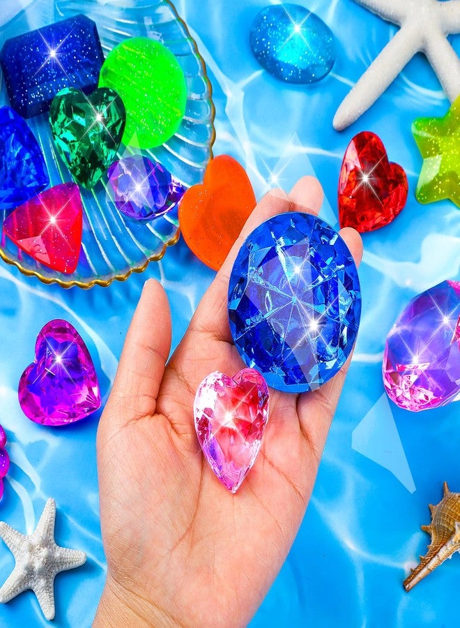 MARFOREVER 16 Pcs Pool Toys Diving Gems, 2 Extra Big 60 MM Pool Gems Colorful Large Diamond Pirate Treasure Chest Gemstones Swimming Throw Toys for Kids Boy Girl Summer Underwater Training Gift Games - Image 2