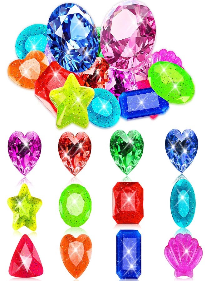MARFOREVER 16 Pcs Pool Toys Diving Gems, 2 Extra Big 60 MM Pool Gems Colorful Large Diamond Pirate Treasure Chest Gemstones Swimming Throw Toys for Kids Boy Girl Summer Underwater Training Gift Games - Image 1