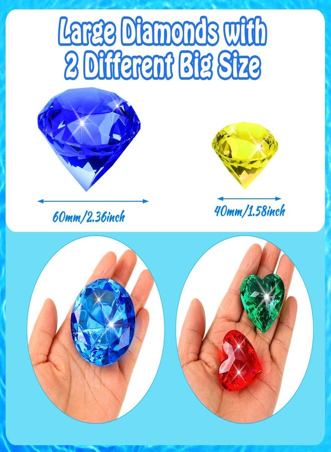 MARFOREVER 16 Pcs Pool Toys Diving Gems, 2 Extra Big 60 MM Pool Gems Colorful Large Diamond Pirate Treasure Chest Gemstones Swimming Throw Toys for Kids Boy Girl Summer Underwater Training Gift Games - Image 3