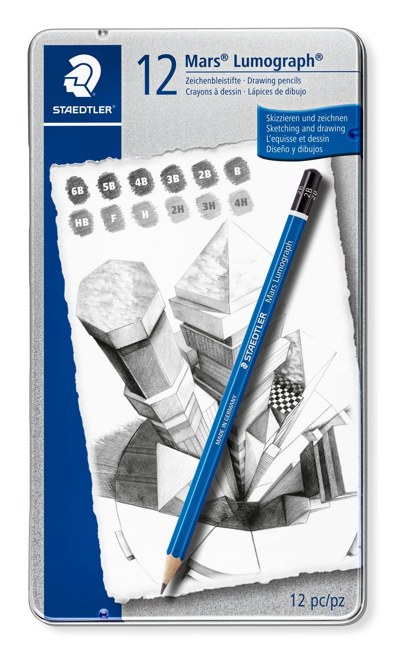 STAEDTLER Mars Lumograph Art Drawing Pencils (12-Pack) â€“ Sustainable, Break-Resistant Graphite, Metal Case - Image 1