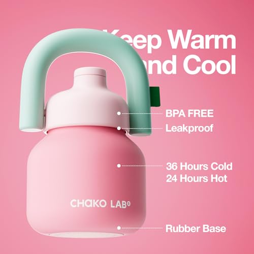 CHAKO LAB Water Bottle with Straw and Carry Handle Wide Mouth vacuum insulated stainless steel Bottles Reusable leakproof and BPAfree 33ozPinkRed - Image 3