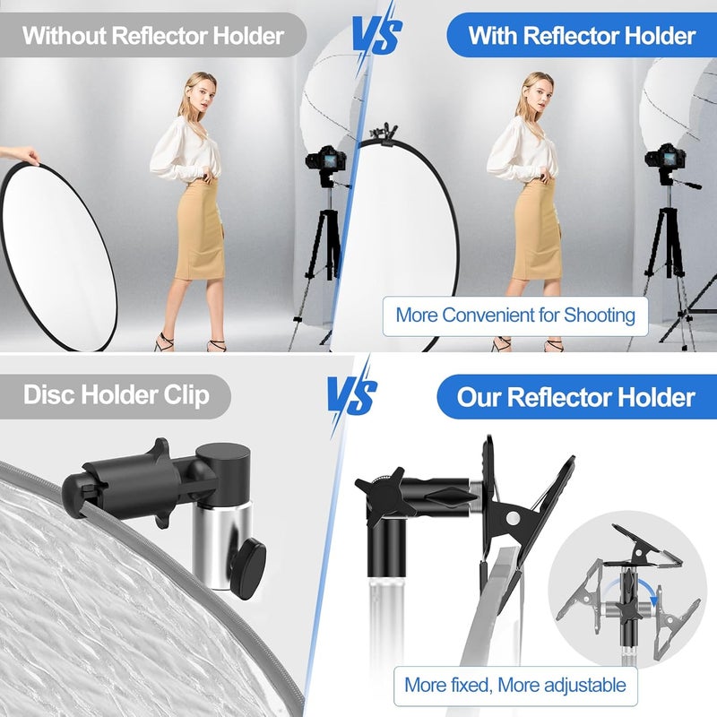 EMART Reflector Holder 2 Pack, Photography Metal Clip Clamp Support with 5/8" Light Stand Attachment for Umbrella Photo Video Studio Lighting Diffuser - Image 4