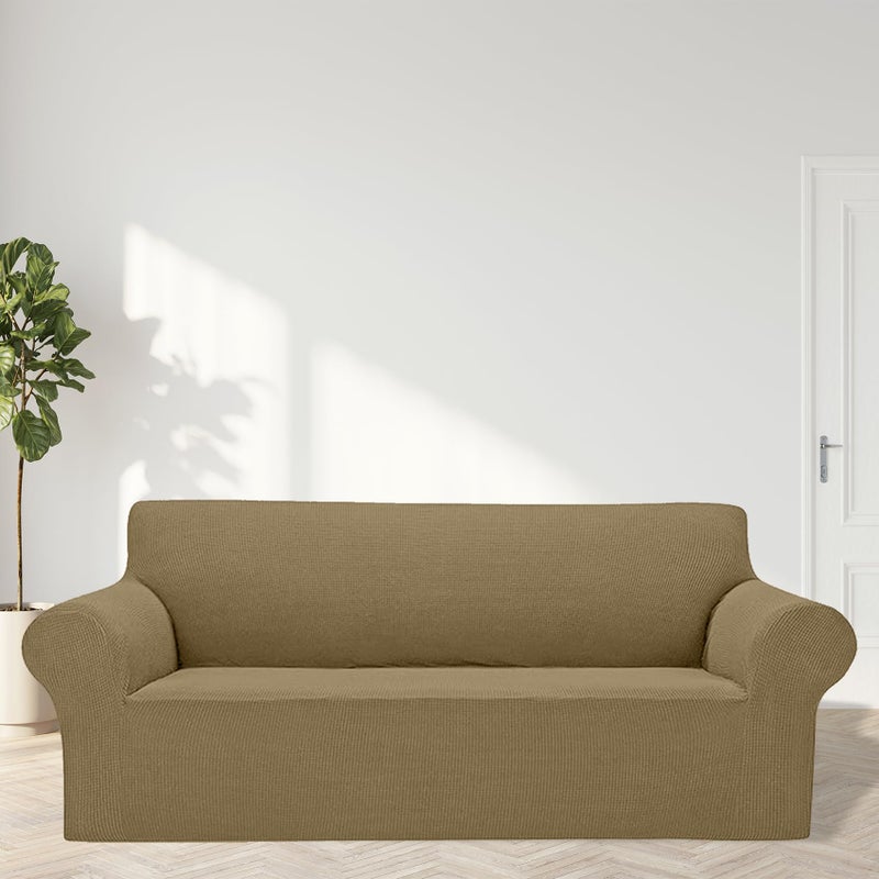 Cupuamon 2024 Newest Stretch Oversized Sofa Slipcovers Couch Sofa Cover for 4 Seater Furniture Protector Covers with Elastic Bottom Jacquard Fabric Small Checks for Pets  Kids - Tan - Image 3