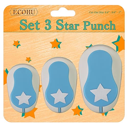 Ecohu Set 3 Star Paper Punch 0.3'' / 0.63'' / 1'', Scrapbooking Hole Punches Crafting, Design for Office Supplies, Card Making, DIY Photo Album. - Image 1