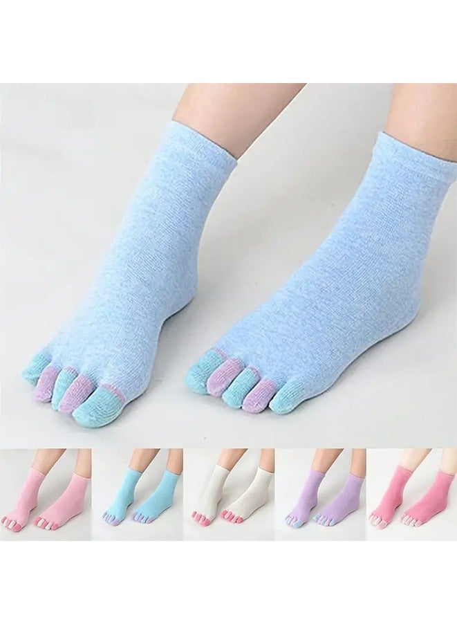 6 Pairs Unisex Toe Socks Cotton Crew Sock Five Finger Socks For Running Athletic - Image 1