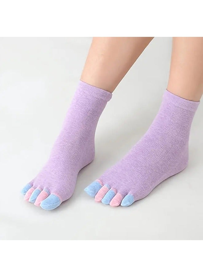 6 Pairs Unisex Toe Socks Cotton Crew Sock Five Finger Socks For Running Athletic - Image 3