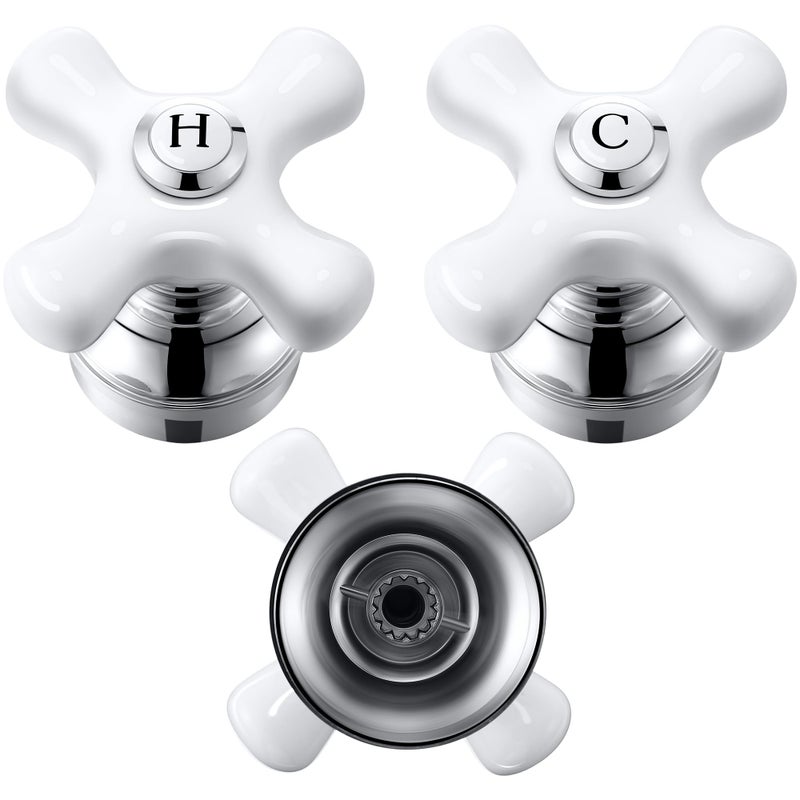 Enhon 2 Pcs Handle Set, Cross Arm Handle Compatible with Price Pfister Shower Valve, Hot and Cold, Fits 12 Point Broach Stem, Chrome Finish White - Image 1
