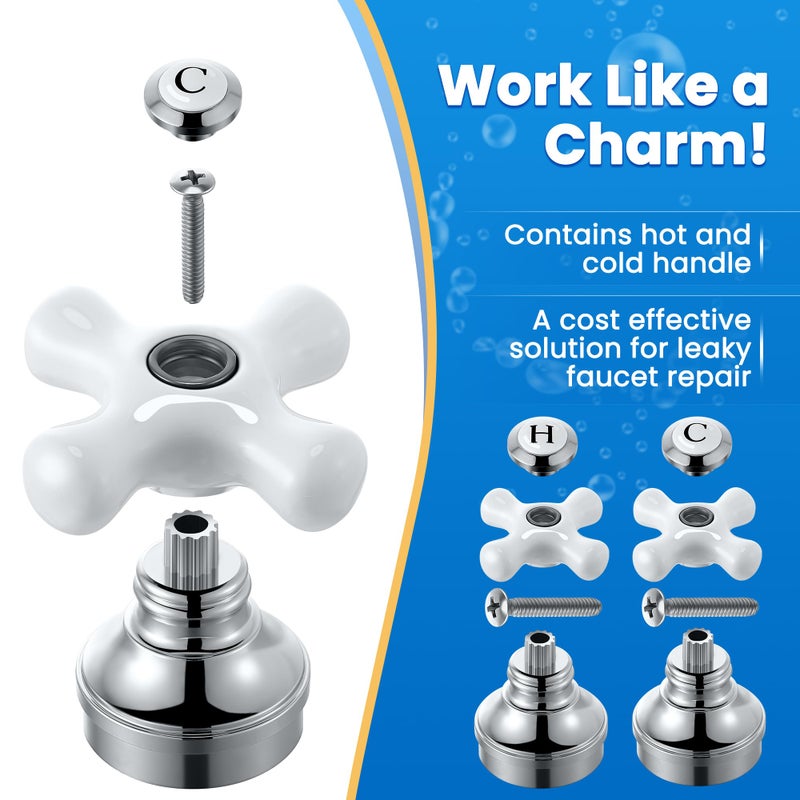 Enhon 2 Pcs Handle Set, Cross Arm Handle Compatible with Price Pfister Shower Valve, Hot and Cold, Fits 12 Point Broach Stem, Chrome Finish White - Image 4