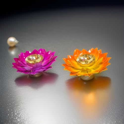 EIN SOF Kamal Shaped Brass Diyas for Puja – Lotus Lamps for Home & Diwali Decoration, Akhand Jyoti Stand with Gift Cover, 5 inches Pooja Oil & Camphor Diya - Image 4