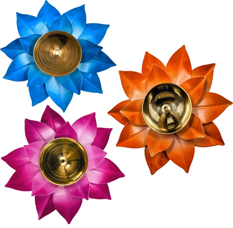 EIN SOF Kamal Shaped Brass Diyas for Puja – Lotus Lamps for Home & Diwali Decoration, Akhand Jyoti Stand with Gift Cover, 5 inches Pooja Oil & Camphor Diya - Image 1
