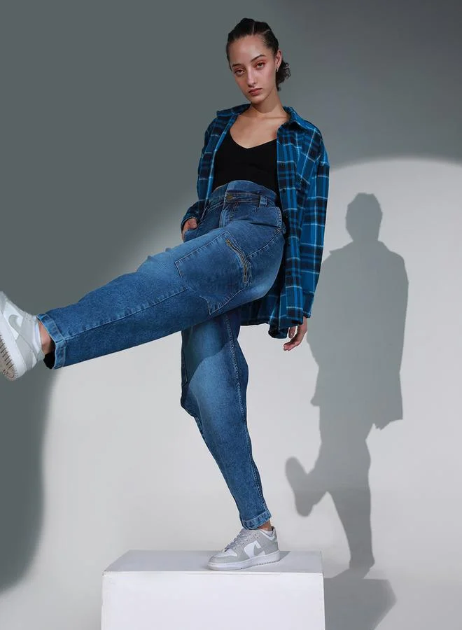 Hubberholme Hubberholme High Rise Faded Regular Fit Jeans with Zip Pocket Detail