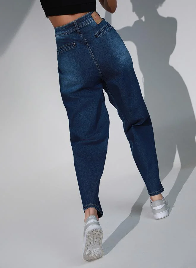Hubberholme Hubberholme High Rise Faded Regular Fit Jeans with Zip Pocket Detail