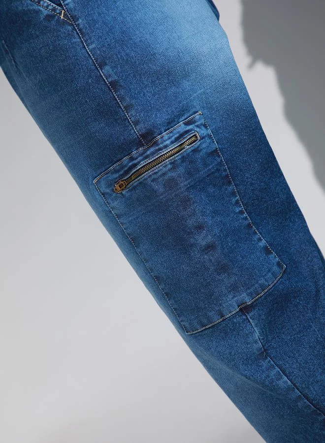 Hubberholme Hubberholme High Rise Faded Regular Fit Jeans with Zip Pocket Detail