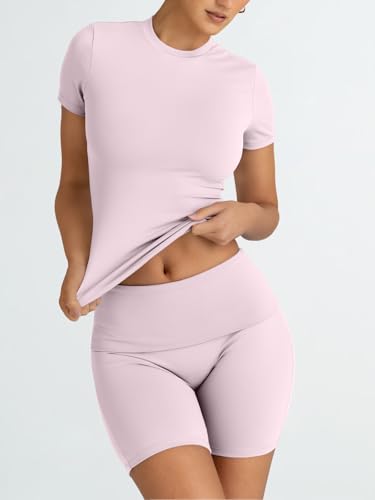 Trendy Queen 2 Piece Summer Cute Workout Sets Gym Short Set Pilates Yoga Outfits Going Out Spring Athletic Comfy Active Wear BabyPink L - Image 3