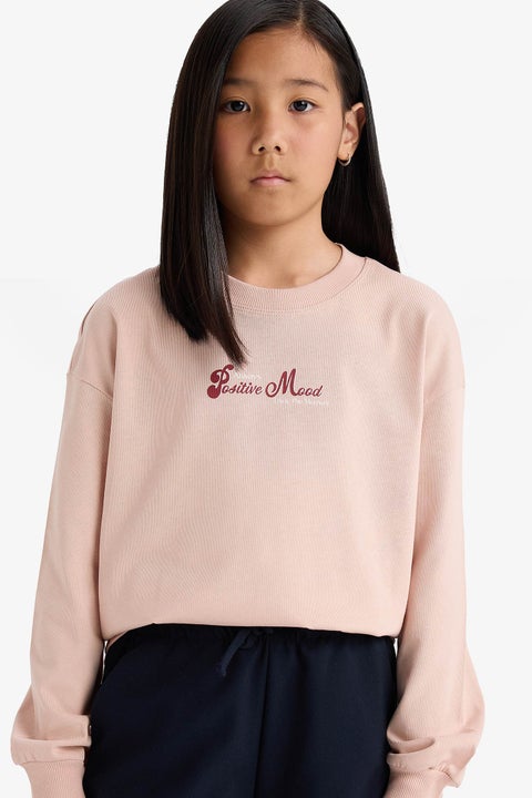 سويت شيرت خفيف بناتي قصة مريحة بياقة مستديرة