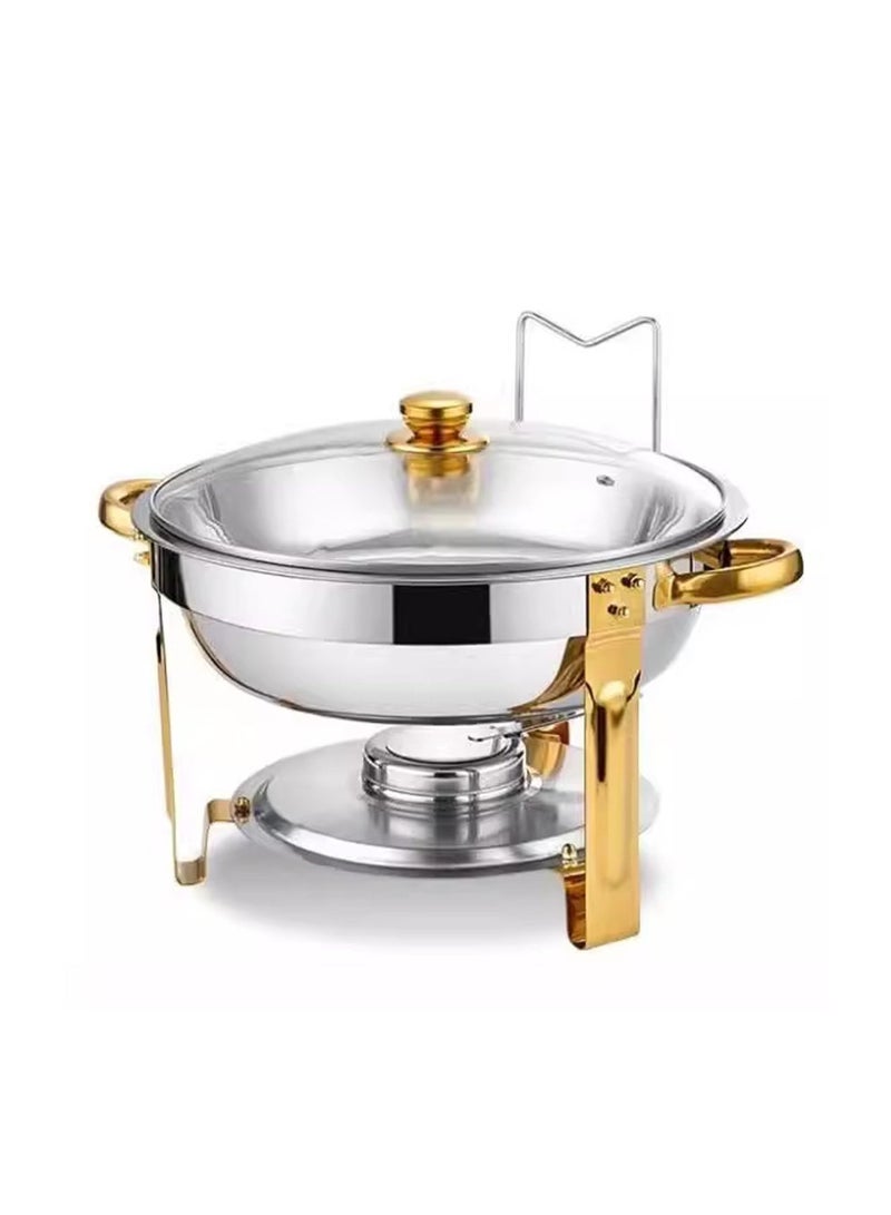 Stainless steel buffet warmer with glass lid, 4.5-liter water bowl, and internal divider; suitable for hotel restaurants, buffets, etc. - Image 2