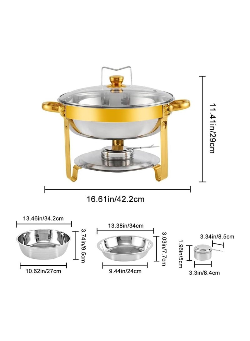 Stainless steel buffet warmer with glass lid, 4.5-liter water bowl, and internal divider; suitable for hotel restaurants, buffets, etc. - Image 5