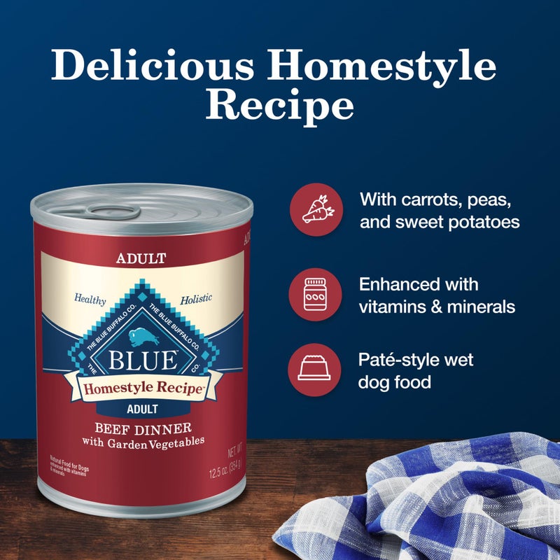 Blue Buffalo Homestyle Recipe Natural Adult Wet Dog Food, Beef 12.5-oz can (Pack of 12) - Image 4