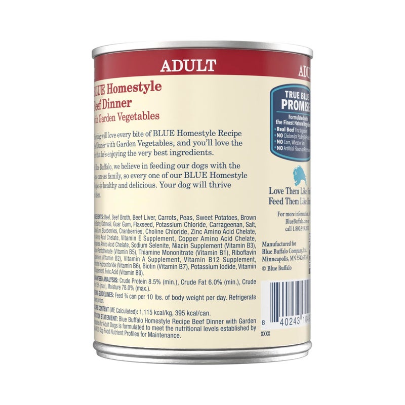 Blue Buffalo Homestyle Recipe Natural Adult Wet Dog Food, Beef 12.5-oz can (Pack of 12) - Image 2