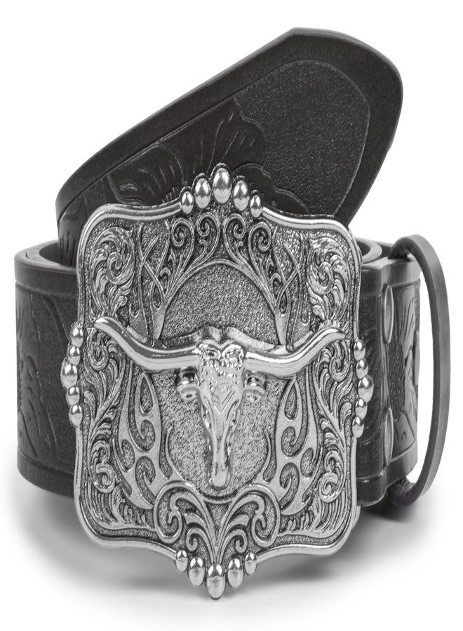Voenkca Men's Western leather buckle belt,Premium Leather Belt with Bullhead Buckle - Exude Masculine Charm (Brown, 33"-37"/110CM) - Image 1