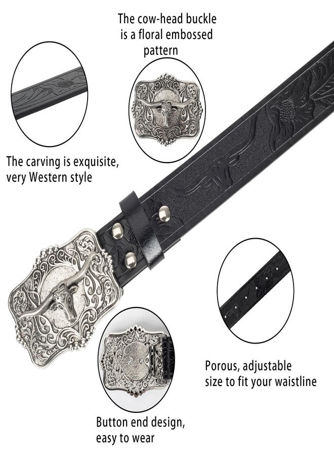 Voenkca Men's Western leather buckle belt,Premium Leather Belt with Bullhead Buckle - Exude Masculine Charm (Brown, 33"-37"/110CM) - Image 2