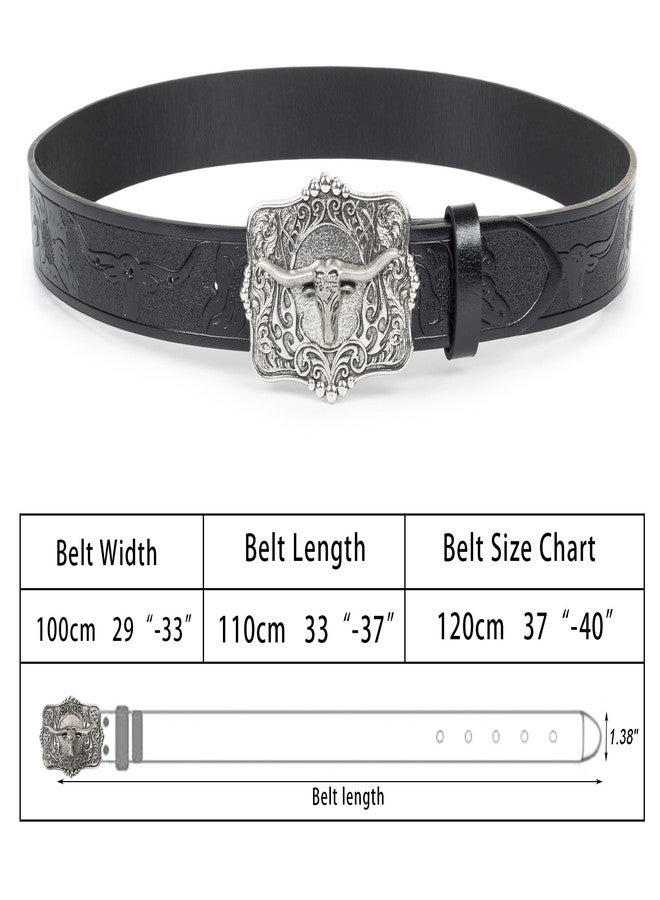 Voenkca Men's Western leather buckle belt,Premium Leather Belt with Bullhead Buckle - Exude Masculine Charm (Brown, 33"-37"/110CM) - Image 3
