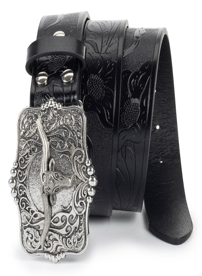 Voenkca Men's Western leather buckle belt,Premium Leather Belt with Bullhead Buckle - Exude Masculine Charm (Brown, 33"-37"/110CM) - Image 4