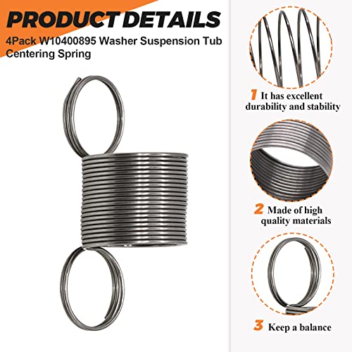 Beaquicy W10400895 Washer Tub Centering Suspension Spring 4 Pack Fit for Kenmore Whirlpool Roper Maytag Washer, Replace LP22618 1938554 AP5263280 PS3497596 AH3497596 EA3497596, 365 DAYS WARRANTY by Beaquicy - Image 2
