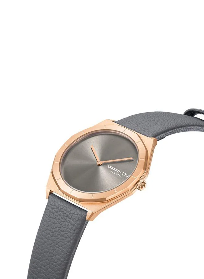 Kenneth Cole New York Watch For Men With Grey Genuine Leather Strap 41mm