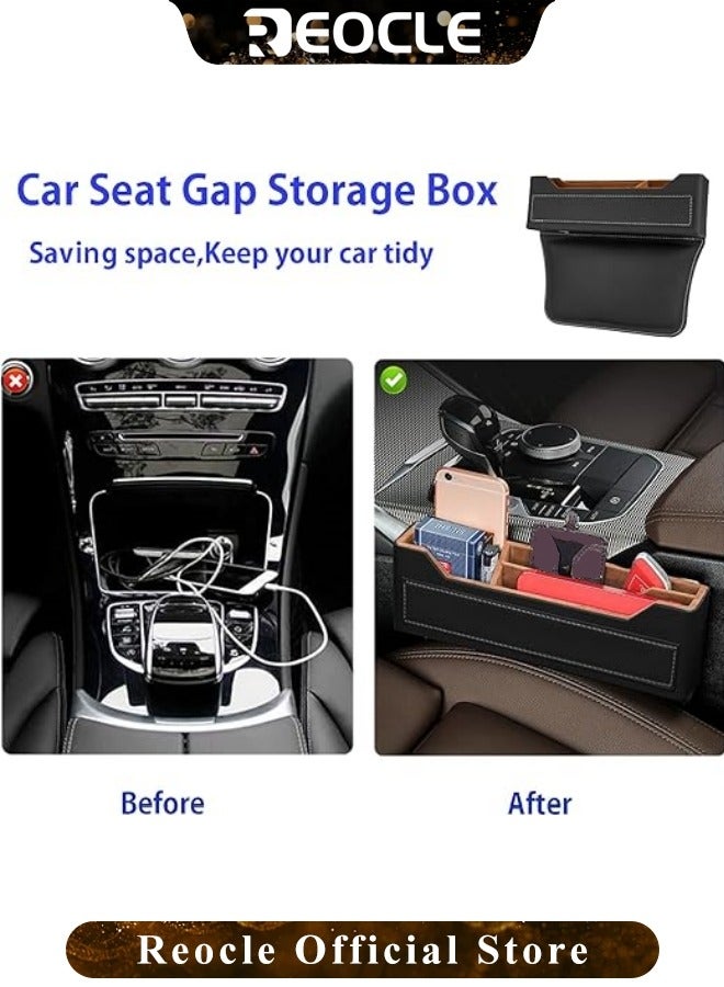 REOCLE Car Seat Gap Filler Universal Fit Car Seat Gap Organizer Premium Leather Car Seat Storage Box Adjustable Stop Drop Car Seat Organizer and Storage Front Seat for Phones Cards Keys Brown - Image 3