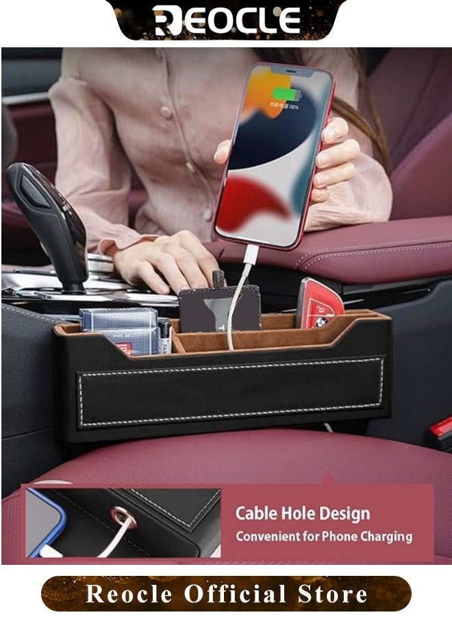 REOCLE Car Seat Gap Filler Universal Fit Car Seat Gap Organizer Premium Leather Car Seat Storage Box Adjustable Stop Drop Car Seat Organizer and Storage Front Seat for Phones Cards Keys Brown - Image 4