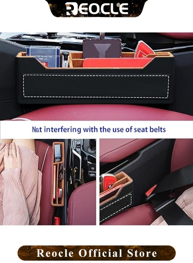 REOCLE Car Seat Gap Filler Universal Fit Car Seat Gap Organizer Premium Leather Car Seat Storage Box Adjustable Stop Drop Car Seat Organizer and Storage Front Seat for Phones Cards Keys Brown - Image 5