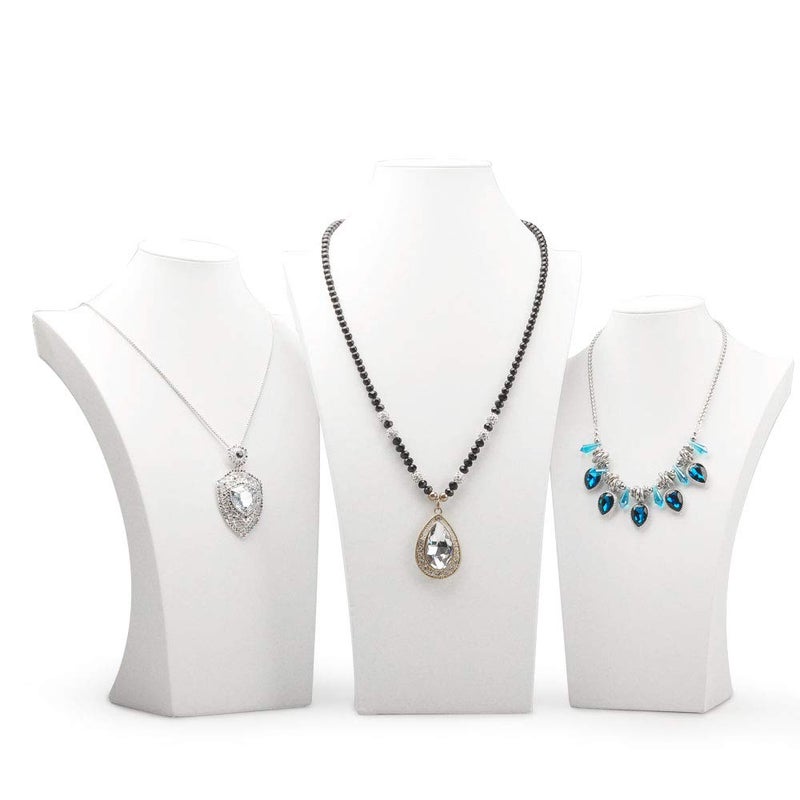 Oirlv White Leather Jewelry Bust Necklace Display Stand Trade Show Jewelry Holder (H:15.28") - Image 2