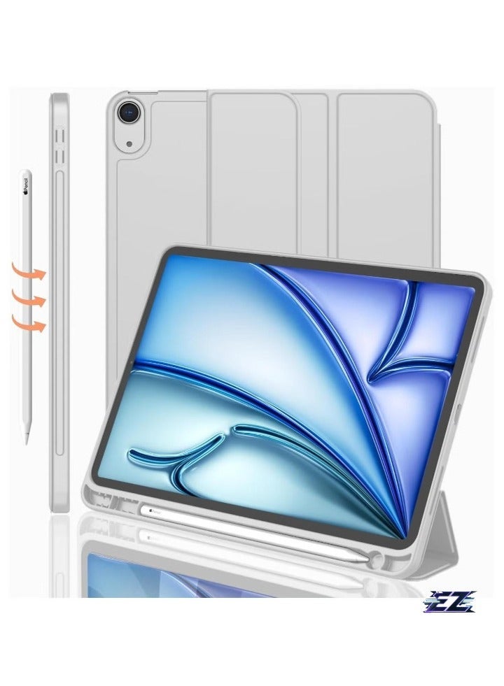 SmartGrist iPad Air 11 Inch Case M2 2024 – iPad Air 5th/4th Generation Case 2022/2020 10.9 Inch with Pencil Holder, Trifold Stand Smart Case – Silver Gray, Lightweight, Durable, and Premium Protection - Image 1