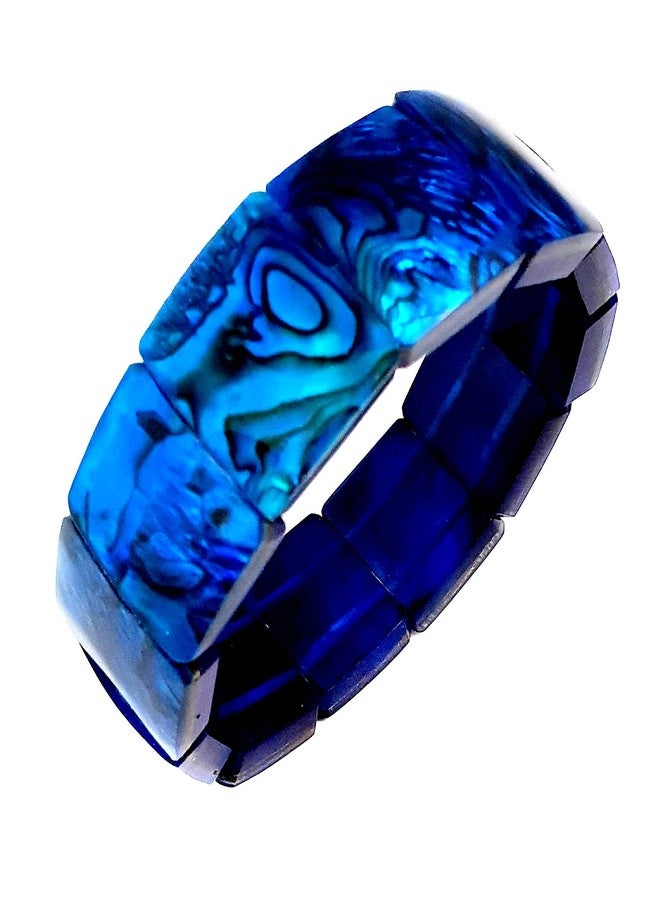 Swimmi Natural Abalone Shell Stretchable Cuff Bracelet Set in Blue Resin Handmade Women Paua Jewelry DA492-B - Image 4