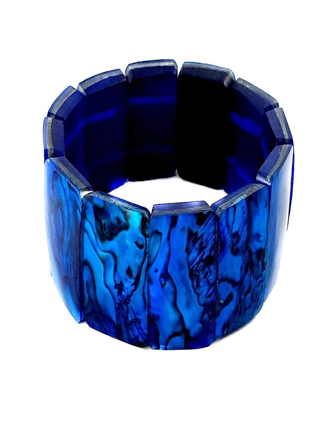 Swimmi Natural Abalone Shell Stretchable Cuff Bracelet Set in Blue Resin Handmade Women Paua Jewelry DA492-B - Image 5
