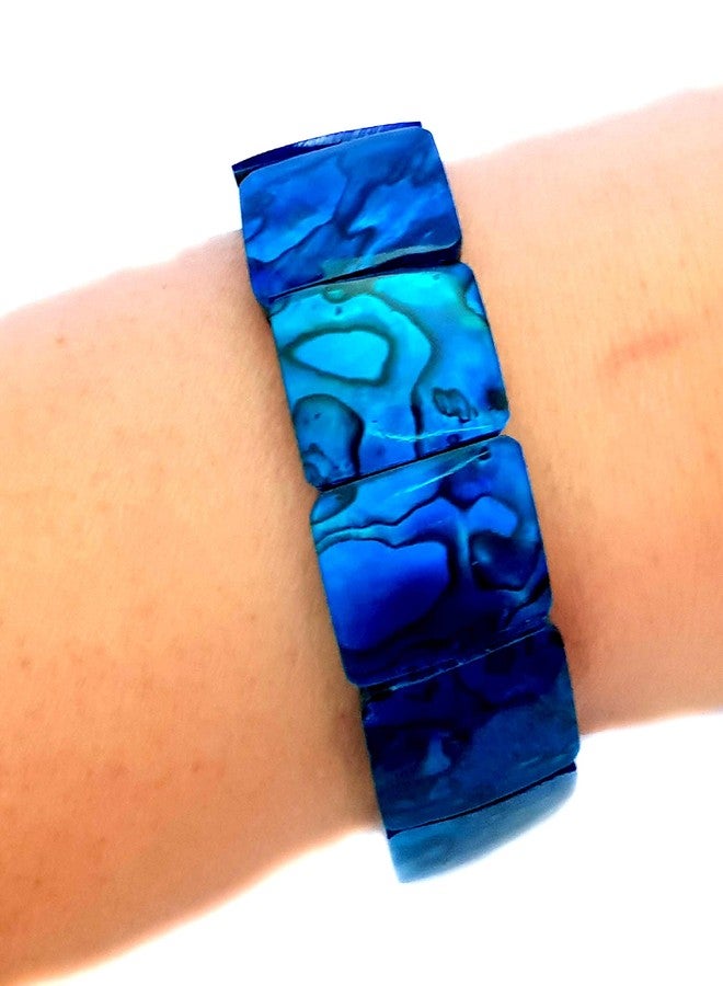 Swimmi Natural Abalone Shell Stretchable Cuff Bracelet Set in Blue Resin Handmade Women Paua Jewelry DA492-B - Image 2