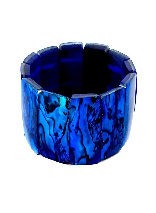 Swimmi Natural Abalone Shell Stretchable Cuff Bracelet Set in Blue Resin Handmade Women Paua Jewelry DA492-B - Image 1