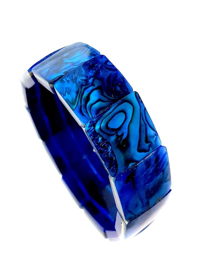 Swimmi Natural Abalone Shell Stretchable Cuff Bracelet Set in Blue Resin Handmade Women Paua Jewelry DA492-B - Image 3