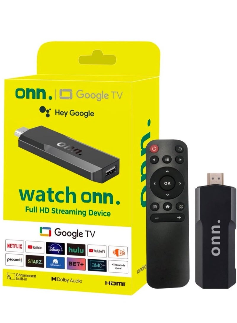 ONN Google TV Full HD Streaming Device, HDMI TV Stick, Chromecast Built-In, Dolby Audio, Voice Remote with Hey Google, Smart Media Player for Streaming Movies, TV Shows, Live Content & Apps - Image 1