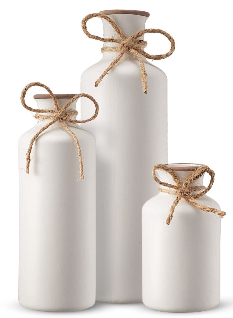 XiuWoo 3-Piece Ceramic Vases Rustic Decorative Flower Vases Set for Modern Farmhouse Decoration, Living Room Centerpieces and Events, Table, Bookshelf, Mantel and Entryway Decor  - Image 1