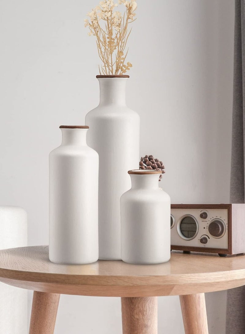 XiuWoo 3-Piece Ceramic Vases Rustic Decorative Flower Vases Set for Modern Farmhouse Decoration, Living Room Centerpieces and Events, Table, Bookshelf, Mantel and Entryway Decor  - Image 5