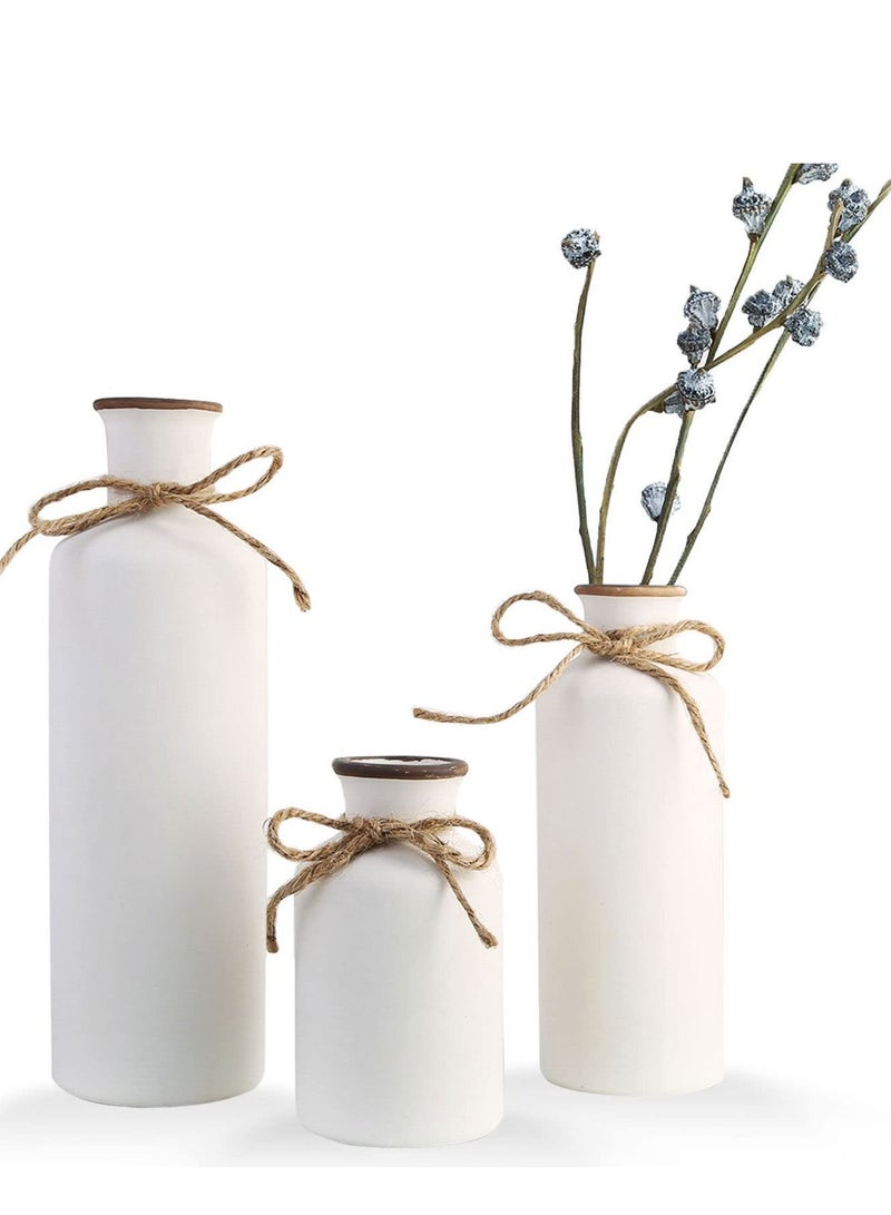 XiuWoo 3-Piece Ceramic Vases Rustic Decorative Flower Vases Set for Modern Farmhouse Decoration, Living Room Centerpieces and Events, Table, Bookshelf, Mantel and Entryway Decor  - Image 2